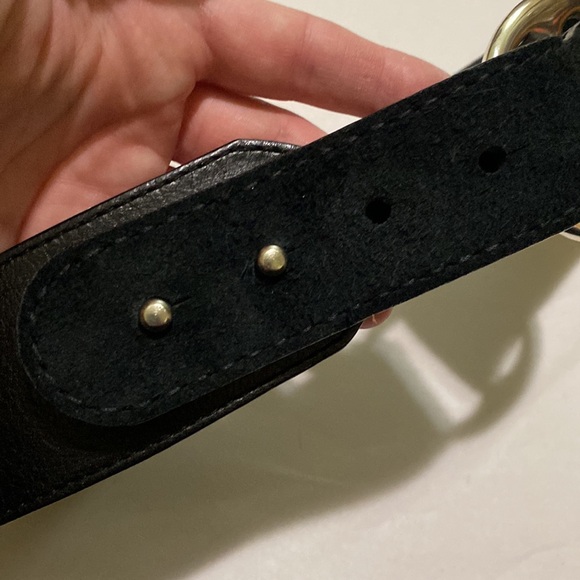 Fossil Black Leather & Suede Waist Belt with Silver Tone Hardware XS - Picture 5 of 16